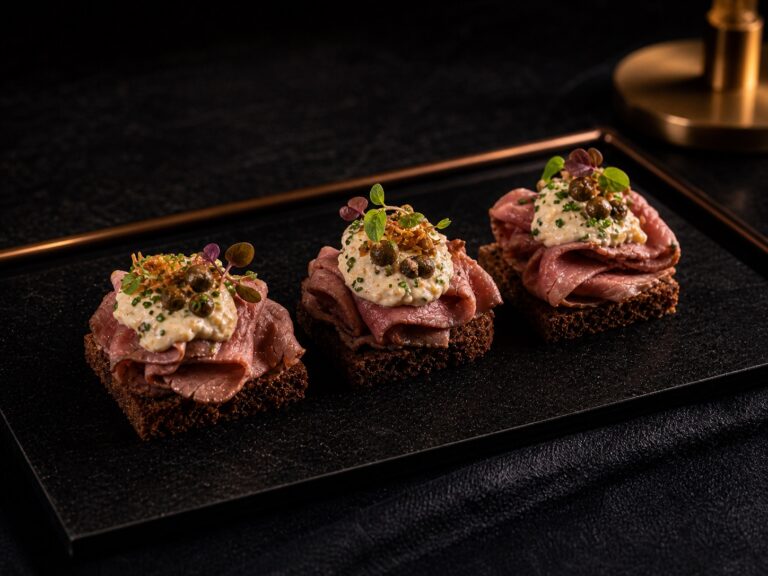 Geröstetes Sylter Brot mit Roastbeef